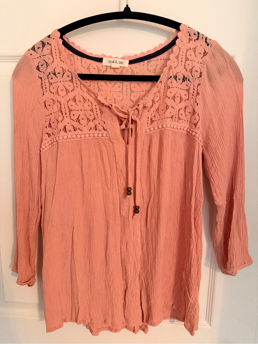 Taylor & Sage Coral Crochet Yoke Peasant Tunic